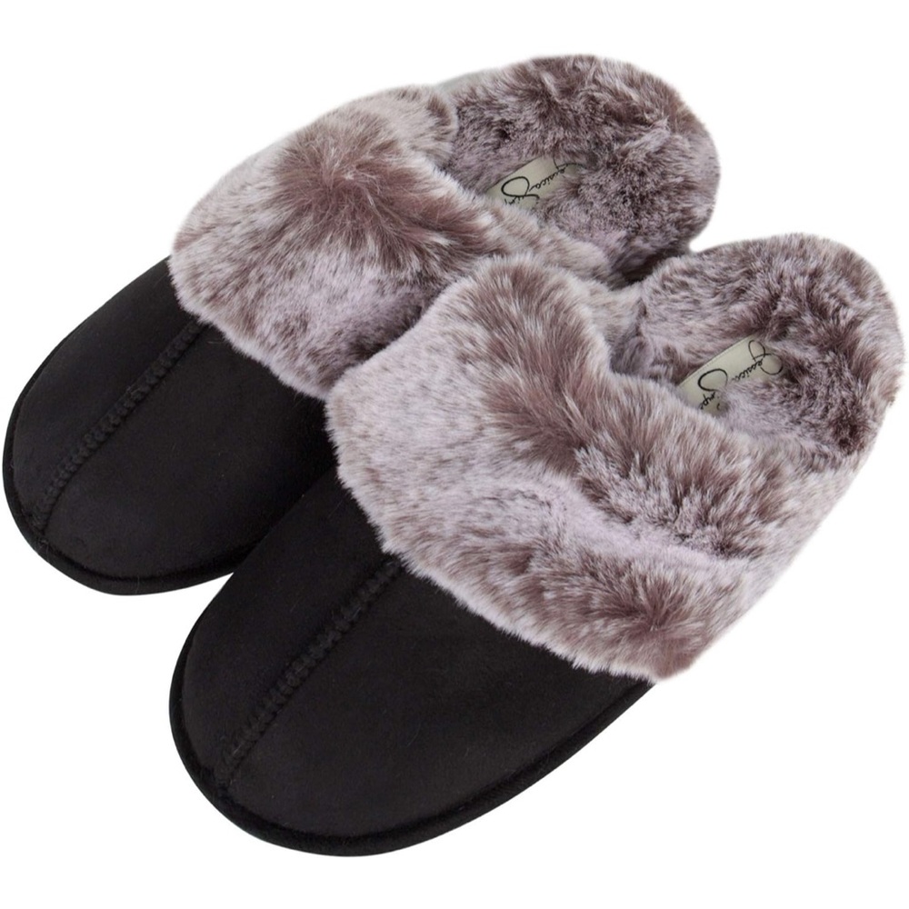 Black faux fur memory foam Slippers